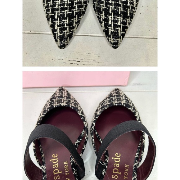 Kate Spade Marielle Tweed Slip on Pointed Mules Black/Cream NWT Size 5.5 - Picture 2 of 3